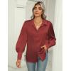 Zeagoo Womens Satin Blouse Lantern Long Sleeve Silk Button Down Shirt Dressy Casual Business Work Tunic Tops(Wine Red)