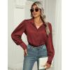 Zeagoo Womens Satin Blouse Lantern Long Sleeve Silk Button Down Shirt Dressy Casual Business Work Tunic Tops(Wine Red)