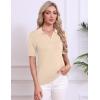 Zeagoo Women’s Short Sleeve Polo Sweater V Neck Knitted Spring Casual Work Tops Loose Pullover Shirt(Beige)
