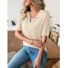 Zeagoo Women’s Short Sleeve Polo Sweater V Neck Knitted Spring Casual Work Tops Loose Pullover Shirt(Beige)