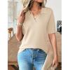 Zeagoo Women’s Short Sleeve Polo Sweater V Neck Knitted Spring Casual Work Tops Loose Pullover Shirt(Beige)