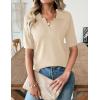 Zeagoo Women’s Short Sleeve Polo Sweater V Neck Knitted Spring Casual Work Tops Loose Pullover Shirt(Beige)