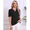 Zeagoo Women’s Short Sleeve Polo Sweater V Neck Knitted Spring Casual Work Tops Loose Pullover Shirt(Black)
