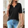 Zeagoo Women’s Short Sleeve Polo Sweater V Neck Knitted Spring Casual Work Tops Loose Pullover Shirt(Black)