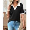 Zeagoo Women’s Short Sleeve Polo Sweater V Neck Knitted Spring Casual Work Tops Loose Pullover Shirt(Black White)
