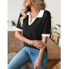 Zeagoo Women’s Short Sleeve Polo Sweater V Neck Knitted Spring Casual Work Tops Loose Pullover Shirt(Black White)