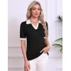 Zeagoo Women’s Short Sleeve Polo Sweater V Neck Knitted Spring Casual Work Tops Loose Pullover Shirt(Black White)