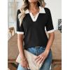 Zeagoo Women’s Short Sleeve Polo Sweater V Neck Knitted Spring Casual Work Tops Loose Pullover Shirt(Black White)