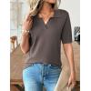 Zeagoo Women’s Short Sleeve Polo Sweater V Neck Knitted Spring Casual Work Tops Loose Pullover Shirt(Brown)