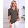 Zeagoo Women’s Short Sleeve Polo Sweater V Neck Knitted Spring Casual Work Tops Loose Pullover Shirt(Brown)