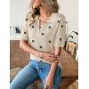 Zeagoo Women’s Short Sleeve Polo Sweater V Neck Knitted Spring Casual Work Tops Loose Pullover Shirt(Floral Apricot)