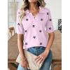 Zeagoo Women’s Short Sleeve Polo Sweater V Neck Knitted Spring Casual Work Tops Loose Pullover Shirt(Floral Pink)