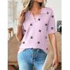 Zeagoo Women’s Short Sleeve Polo Sweater V Neck Knitted Spring Casual Work Tops Loose Pullover Shirt(Floral Pink)