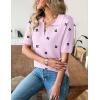 Zeagoo Women’s Short Sleeve Polo Sweater V Neck Knitted Spring Casual Work Tops Loose Pullover Shirt(Floral Pink)
