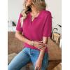 Zeagoo Women’s Short Sleeve Polo Sweater V Neck Knitted Spring Casual Work Tops Loose Pullover Shirt(Hot Pink)