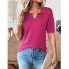 Zeagoo Women’s Short Sleeve Polo Sweater V Neck Knitted Spring Casual Work Tops Loose Pullover Shirt(Hot Pink)