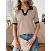 Zeagoo Women’s Short Sleeve Polo Sweater V Neck Knitted Spring Casual Work Tops Loose Pullover Shirt(Khaki Black)