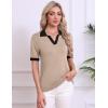 Zeagoo Women’s Short Sleeve Polo Sweater V Neck Knitted Spring Casual Work Tops Loose Pullover Shirt(Khaki Black)