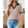 Zeagoo Women’s Short Sleeve Polo Sweater V Neck Knitted Spring Casual Work Tops Loose Pullover Shirt(Khaki Black)