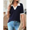 Zeagoo Women’s Short Sleeve Polo Sweater V Neck Knitted Spring Casual Work Tops Loose Pullover Shirt(Navy White)