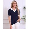 Zeagoo Women’s Short Sleeve Polo Sweater V Neck Knitted Spring Casual Work Tops Loose Pullover Shirt(Navy White)