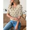 Zeagoo Women’s Short Sleeve Polo Sweater V Neck Knitted Spring Casual Work Tops Loose Pullover Shirt(Polka Dot Apricot)