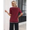 Zeagoo Women’s Short Sleeve Sweater 2026 Spring Summer Tops Lightweight Casual V Neck Sweaters Dressy Work Blouses Clothes(A- Red-white)