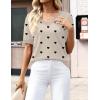 Zeagoo Womens Short Sleeve Sweaters 2026 Summer Lightweight V Neck Pullover Tops Dressy Business Casual Blouses Clothes(Beige Black Heart)