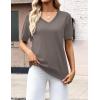 Zeagoo Womens Short Sleeve Sweaters 2026 Summer Lightweight V Neck Pullover Tops Dressy Business Casual Blouses Clothes(Coffee)