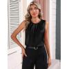 Zeagoo Womens Silk Satin Tank Tops Crew Neck Pleated Camisole Sleeveless Business Work Blouse Dressy Casual Summer Shirt(Black)