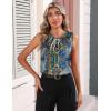 Zeagoo Womens Silk Satin Tank Tops Crew Neck Pleated Camisole Sleeveless Business Work Blouse Dressy Casual Summer Shirt(Blue Flower)