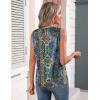 Zeagoo Womens Silk Satin Tank Tops Crew Neck Pleated Camisole Sleeveless Business Work Blouse Dressy Casual Summer Shirt(Blue Flower)