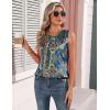 Zeagoo Womens Silk Satin Tank Tops Crew Neck Pleated Camisole Sleeveless Business Work Blouse Dressy Casual Summer Shirt(Blue Flower)