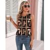 Zeagoo Womens Silk Satin Tank Tops Crew Neck Pleated Camisole Sleeveless Business Work Blouse Dressy Casual Summer Shirt(Brown Black Print)