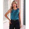 Zeagoo Womens Silk Satin Tank Tops Crew Neck Pleated Camisole Sleeveless Business Work Blouse Dressy Casual Summer Shirt(Lake Green)