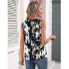Zeagoo Womens Silk Satin Tank Tops Crew Neck Pleated Camisole Sleeveless Business Work Blouse Dressy Casual Summer Shirt(White Black Flower)