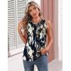 Zeagoo Womens Silk Satin Tank Tops Crew Neck Pleated Camisole Sleeveless Business Work Blouse Dressy Casual Summer Shirt(White Black Flower)