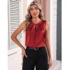 Zeagoo Womens Silk Satin Tank Tops Crew Neck Pleated Camisole Sleeveless Business Work Blouse Dressy Casual Summer Shirt(Wine Red)