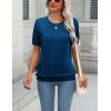 Zeagoo Womens Summer Short Sleeve Tops Crew Neck Lightweight Pullover Sweaters Loose Dressy Casual Blouse Basic Clothes(Dark Blue)