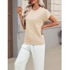 Zeagoo Womens Summer Short Sleeve Tops Crew Neck Pullover Sweaters Cap Sleeve Loose Dressy Casual Blouse Basic Clothes(Apricot)
