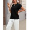 Zeagoo Womens Summer Short Sleeve Tops Crew Neck Pullover Sweaters Cap Sleeve Loose Dressy Casual Blouse Basic Clothes(Black)