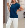Zeagoo Womens Summer Short Sleeve Tops Crew Neck Pullover Sweaters Cap Sleeve Loose Dressy Casual Blouse Basic Clothes(Dark Blue)