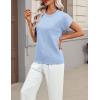 Zeagoo Womens Summer Short Sleeve Tops Crew Neck Pullover Sweaters Cap Sleeve Loose Dressy Casual Blouse Basic Clothes(Light Blue)
