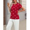Zeagoo Womens Summer Short Sleeve Tops Crew Neck Pullover Sweaters Cap Sleeve Loose Dressy Casual Blouse Basic Clothes(Love Print-red Ax71)