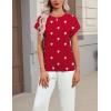 Zeagoo Womens Summer Short Sleeve Tops Crew Neck Pullover Sweaters Cap Sleeve Loose Dressy Casual Blouse Basic Clothes(Love Print-red Ax71)