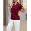 Zeagoo Womens Summer Short Sleeve Tops Crew Neck Pullover Sweaters Cap Sleeve Loose Dressy Casual Blouse Basic Clothes(Wine Red)