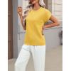 Zeagoo Womens Summer Short Sleeve Tops Crew Neck Pullover Sweaters Cap Sleeve Loose Dressy Casual Blouse Basic Clothes(Yellow)