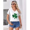 Zeagoo Womens Summer Tops Rolled Short Sleeve V Neck Shirts Casual Dressy Business Work Blouses Outfits(Clover Print-sp139)
