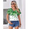 Zeagoo Womens Summer Tops Rolled Short Sleeve V Neck Shirts Casual Dressy Business Work Blouses Outfits(Lucky Clover-sp77)