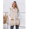 Zeagoo Women’s Sweater Vest 2026 Oversized Sleeveless V Neck Pullovers with Pocket Knitted Fall Outfits(Khaki Houndstooth)